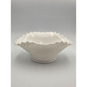 Vintage Large Oval Bowl Westmoreland White Milk Glass Scalloped English Hobnail